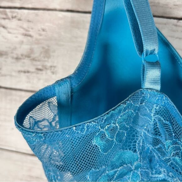 Wacoal 853127 Contour T Shirt Bra 36D Seafoam Blue Lace Trim Molded Underwire - Picture 4 of 5